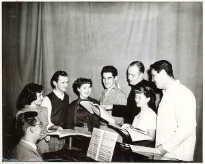 Abbey players rehearsing Mikado as a group