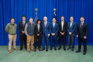 President Joe Biden with Kevin B. Harrington student ambassadors