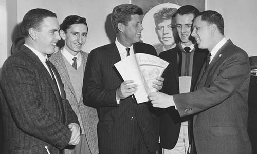John F. Kennedy with a group of Saint Anselm students.