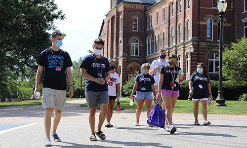 students touring campus