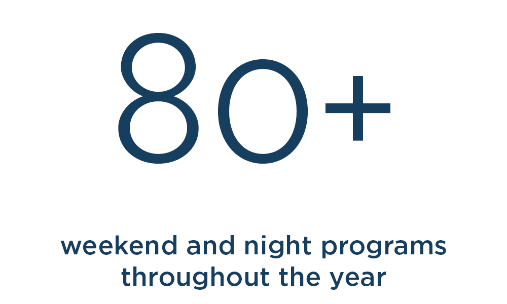 "80+ weekend and night programs throughout the year" decorative image