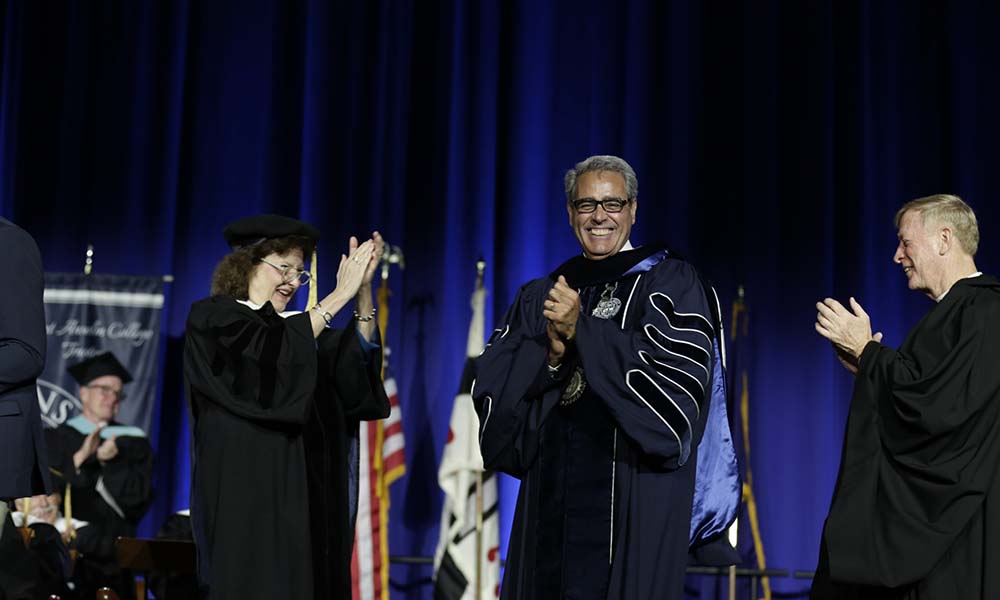 Dr. Favazza celebrating during the installation ceremony