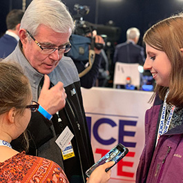 Students interviewing in the spin room