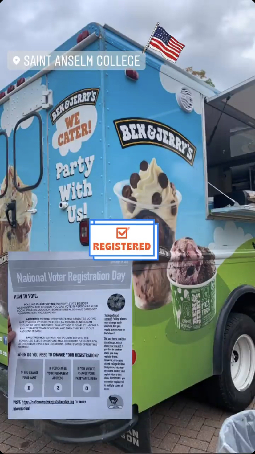 Ben and Jerry's Truck and voter registration form