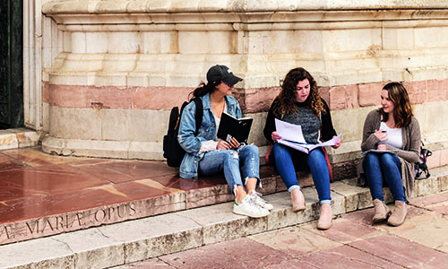 students studying outside