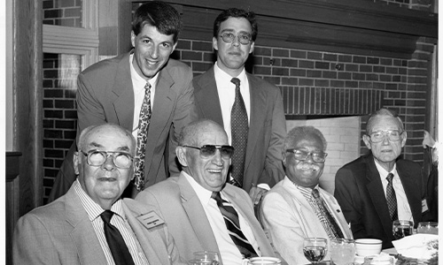 Golden Anselmians from the class of 1934 at Alumni Reunion on June 12, 1994. Front row, from left: John Griffin, Dr. John Lepore, Ernie Thorne, John Stiles. Back row, from left: Denis Lynch ’81, Bruce Rizzo ’89.