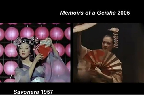two asian women  as shown in the movie dancing in traditional clothing