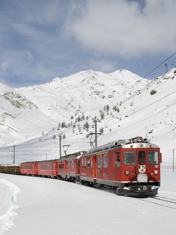 Train in snowy landscape