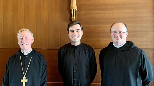 From left: Abbot Mark Cooper, O.S.B. ’71, Brother Ambrose Halterman, n.O.S.B., Father Bernard Disco, O.S.B.