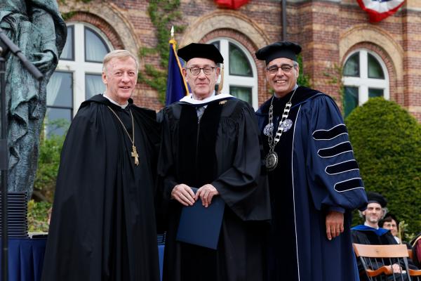 Honorary Degree recipient Kenneth Feinberg, Esq. with President Favazza and Abbot Mark Cooper