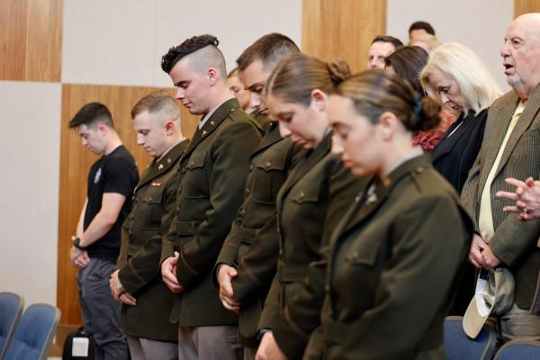 Cameron Barbone, Kate Macaluso, Liam Reeve and Joseph Walker were commissioned 2nd Lieutenants in the U.S. Army. Also recognized was Zachery Martin ’23 who will be commissioned a 2nd Lieutenant in the U.S. Air Force at a later date.