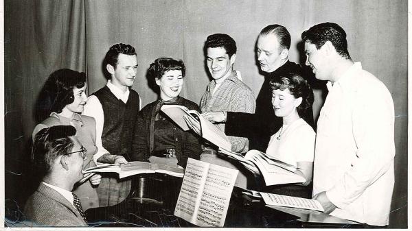 Abbey players rehearsing Mikado as a group