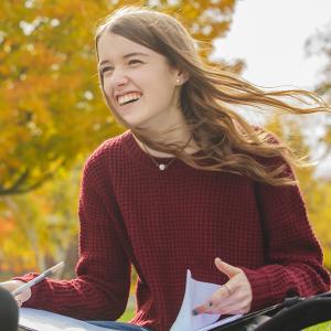 students meeting outside anselm college