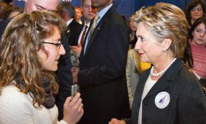 NHPR reporter Lauren Chooljan '10 and U.S. Sen. Hillary Clinton