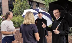 Monks at move in day