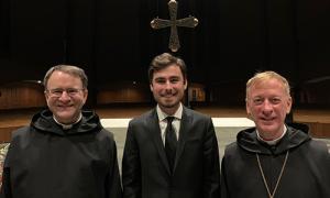 Brother Isaac Murphy, O.S.B., Jacob Halterman ’21, Abbot Mark Cooper, O.S.B. ’71