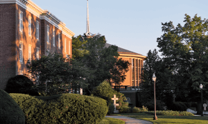 A view of Saint Anselm Abbey at sunset