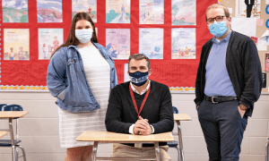 From left: Abigail Dickey '21, Ed Joyce '94, and Zachary Camenker '16 all thank their time on the Hilltop for helping prepare them for how to navigate the challenges of teaching during the pandemic. 