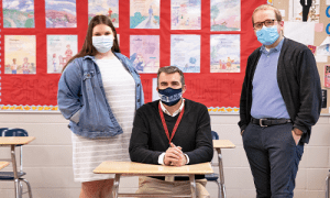 From left: Abigail Dickey '21, Ed Joyce '94, and Zachary Camenker '16 all thank their time on the Hilltop for helping prepare them for how to navigate the challenges of teaching during the pandemic.