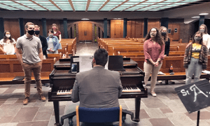 Choir practice in the lower Abbey church