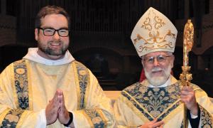 Father Francis McCarty, O.S.B. ’10 (left) and Bishop Peter Libasci