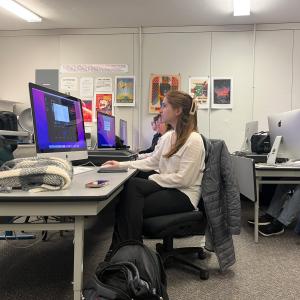 Students working on a project in the Comiskey computer lab