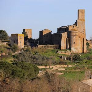 Sunlight against ruins in Tuscania, Italy