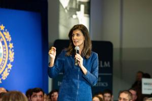 Nikki Haley speaking at the NHIOP event