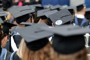 Students of the class of 2023 sitting at Commencement