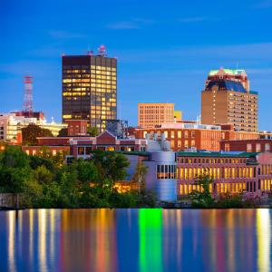 Manchester NH, waterfront viewed from the Merrimack river