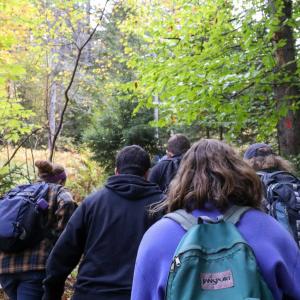 Students hiking on a retreat