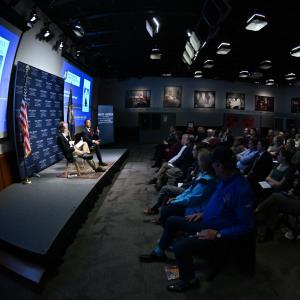 A view of the audience attending John Avalon's book discussion at the NHIOP