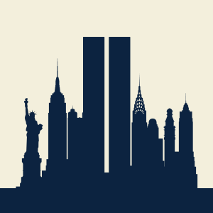 Silhouette of the Twin Towers along the NYC skyline