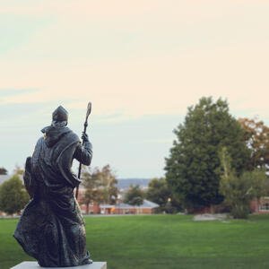 Saint Anselm statue overlooking the quad