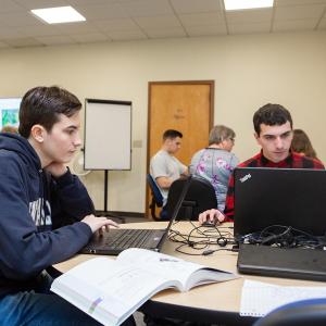 Students in computer science class