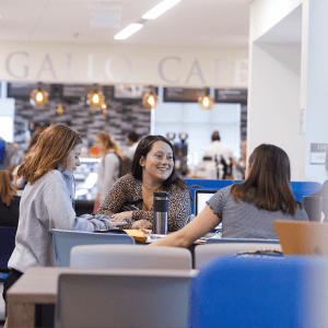 students chatting in the cafe