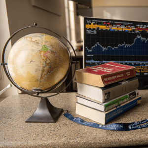 Globe and books on a desk