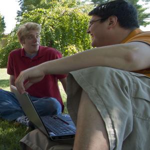 students studying outside the library