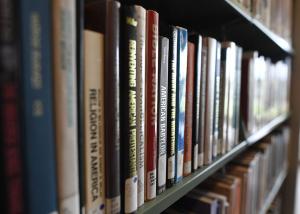 books on shelf in library