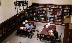 students in library