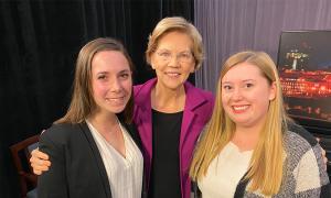 Two Saint Anselm students with Elizbeth Warren