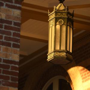 lanterns hanging above the alumni hall porch