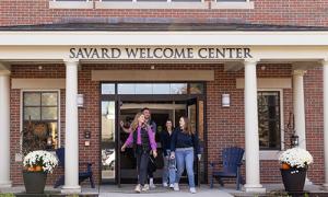 Savard Welcome Center with students