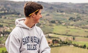 Student looks out over the countryside