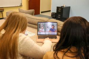 Two participants play the game Rounds which was the focus of Gianna Cormier's '24 summer research.
