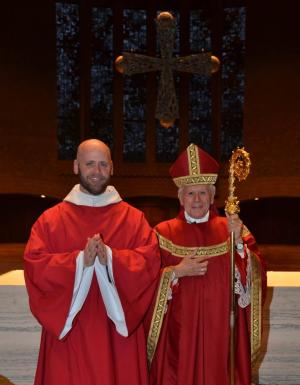 Father George Rumley, O.S.B., and the Most Reverend Peter A. Libasci, Bishop of Manchester.