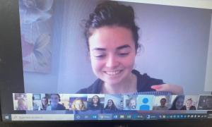 student on a hangout zoom call
