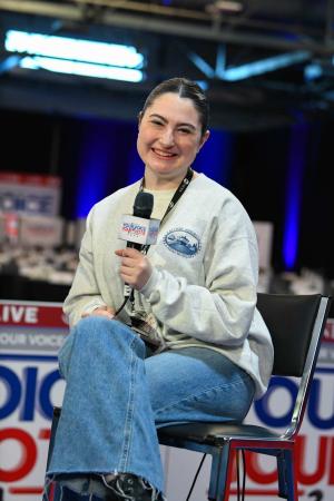 Jillian Dorazio '24 sitting on the set for the 2024 debate