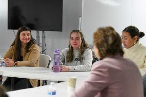 Senator Shaheen speaking with students