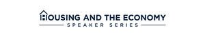 Logo that says Housing and the Economy Speaker Series with a stylized house on the H of Housing